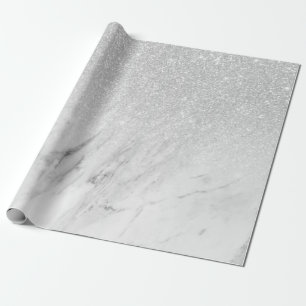White Marble Chic Silver Glitter Cadeaupapier