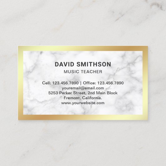 White Marble Classy Vioolmuziekleraar Violist Visitekaartje (Achterkant)