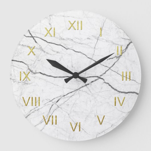 White marble Depiction Wall Clock Gold Numerals Grote Klok (Voorkant)