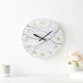 White marble Depiction Wall Clock Gold Numerals Grote Klok (Huis)