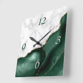 White Marble Emerald Green Agate Gold Glitter Vierkante Klok (Hoek)