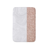 White Marble Faux Roos Gold Pink Glitter Badmat (Voorkant Verticaal)
