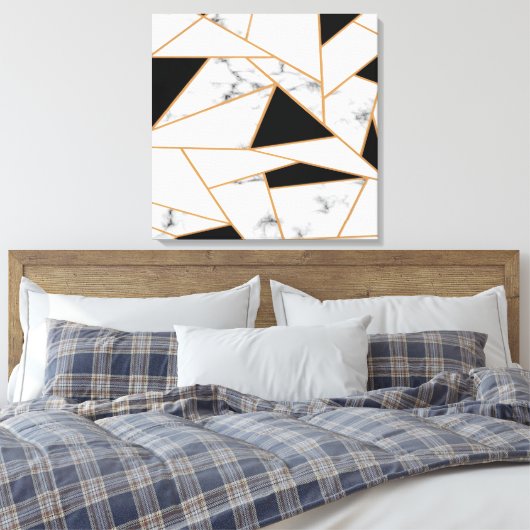 White marble Geometric in Gold Canvas Afdruk (Insitu (Slaapkamer))