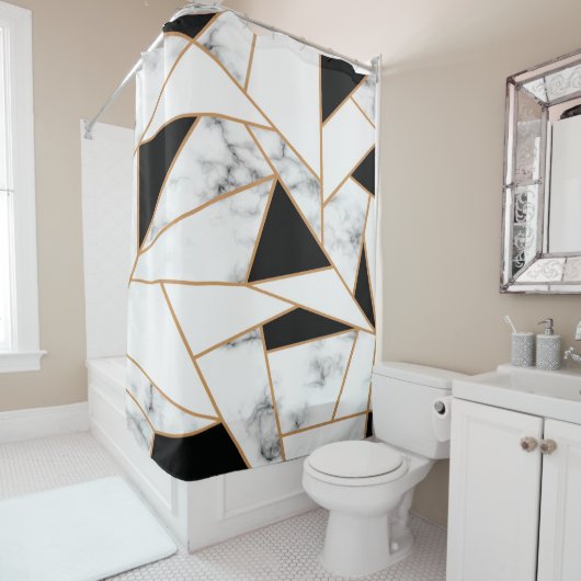 White marble Geometric in Gold Douchegordijn (In situ)