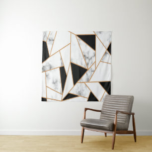 White marble Geometric in Gold Wandkleed