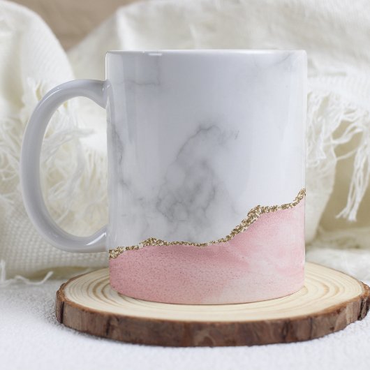 White Marble Gilded Blush Pink Agate Koffiemok