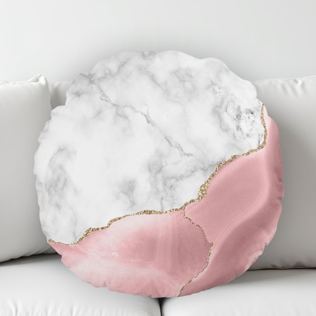 White Marble Gilded Blush Pink Agate Rond Kussen (Creator heeft geüpload)