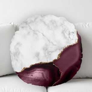 White Marble Gilded Burgundy Agate Rond Kussen