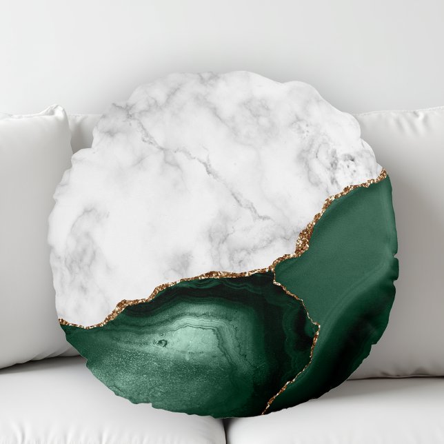 White Marble Gilded Emerald Green Agate Rond Kussen (Creator heeft geüpload)