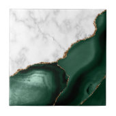 White Marble Gilded Emerald Green Agate Tegeltje (Voorkant)