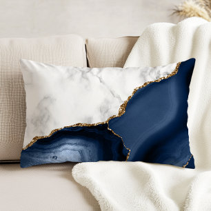 White Marble Gilded Navy Blue Agate Accent Kussen