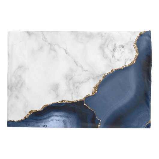 White Marble Gilded Navy Blue Agate Kussensloop (Achterkant)