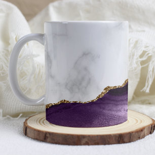 White Marble Gilded Paars Agate Koffiemok