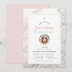 White Marble Girl Foto First Heilige Communie Kaart