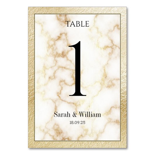 White marble Gold Border Wedding Kaart (Voorkant)