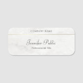 White Marble Gold Elegant Hand Script Sjabloon Naamplaatje (Voorkant)