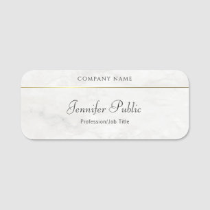 White Marble Gold Elegant Hand Script Sjabloon Naamplaatje