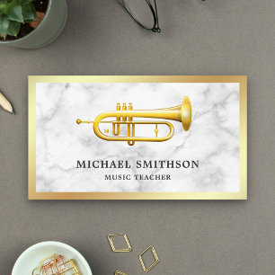 White Marble Gold Foil Trumpet Music Teacher Visitekaartje