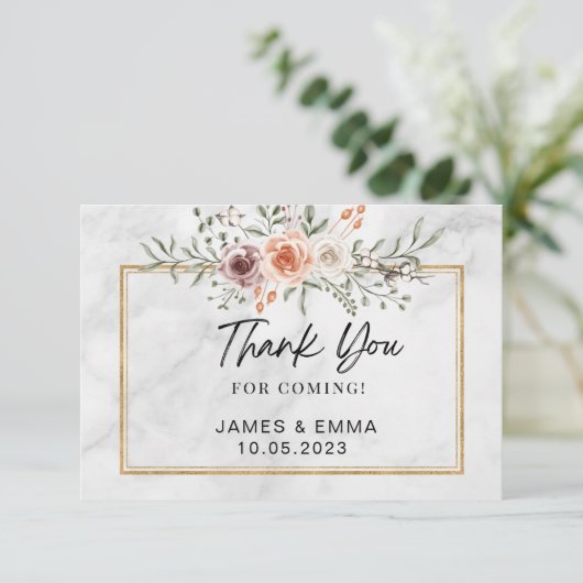 White Marble Gold Line Free Floral Bedankkaart (Staand voorkant)