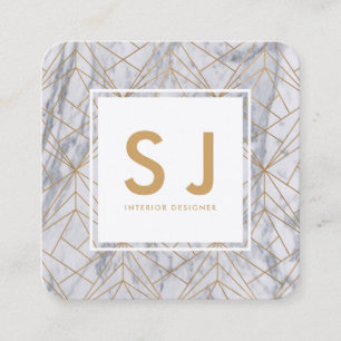 White Marble Gold Simple Moderne Interior Designer Vierkante Visitekaartje