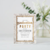 White Marble & Gold Typography Graduparty Uitnodiging Briefkaart (Staand voorkant)
