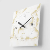 White marble Gold Veins Vierkante Klok (Hoek)