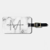 White Marble Grey Black Script Monogrammed Initiaa Bagagelabel (Voorkant horizontaal)