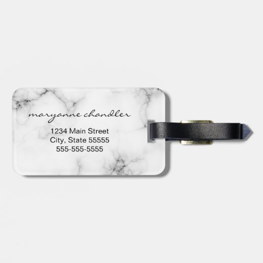 White Marble Grey Black Script Monogrammed Initiaa Bagagelabel (Achterkant horizontaal)