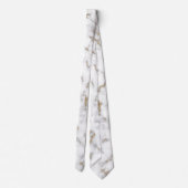 White marble Grey & Gold Veining Wedding Stropdas (Achterkant)