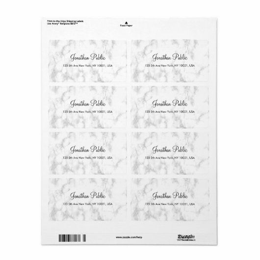 White Marble Hand Script Elegant Moderne Shipping Etiket (Full Sheet)
