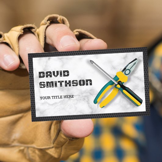 White Marble Handyman Repair Tools Electricia Visitekaartje