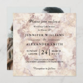 White Marble Minimalist Photo Wedding Invitation Kaart (Voorkant / Achterkant)