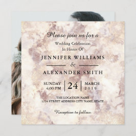 White Marble Minimalist Photo Wedding Invitation Kaart