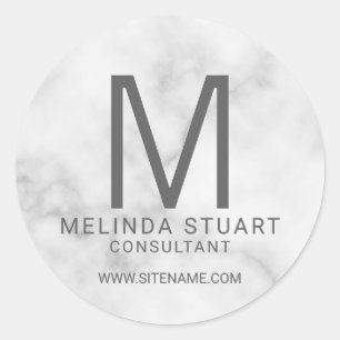 White Marble Modern Monogram Business Classic Rou Ronde Sticker
