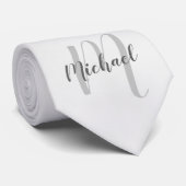White Marble Modern Script Monogram en naam Stropdas (Opgerold)