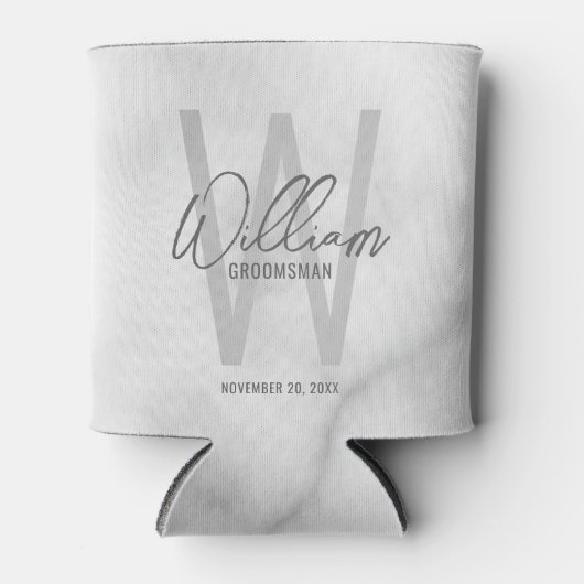 White Marble Modern Script Personalized Groomsmen Blikjeskoeler (Voorkant)