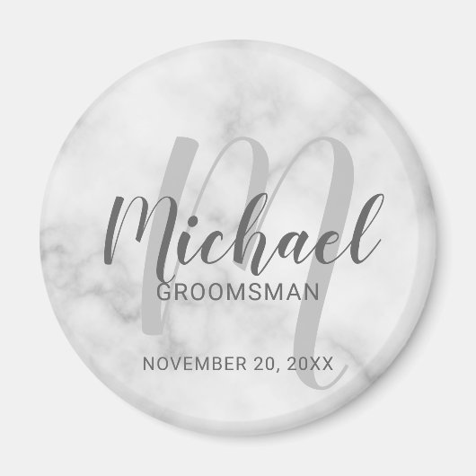 White Marble Modern Script Personalized Groomsmen Magneet (Voorkant)