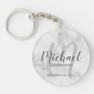 White Marble Modern Script Personalized Groomsmen Sleutelhanger