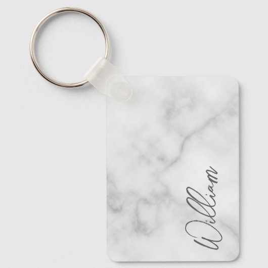 White Marble Modern Script Personalized Name Keych Sleutelhanger (Voorkant)
