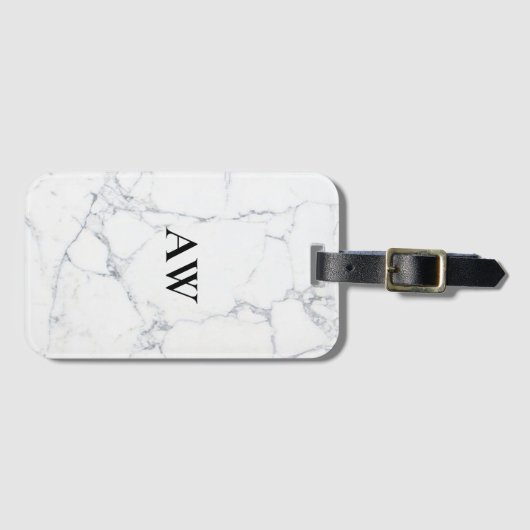 White Marble Monogram Bagagelabel (Voorkant (horizontaal))