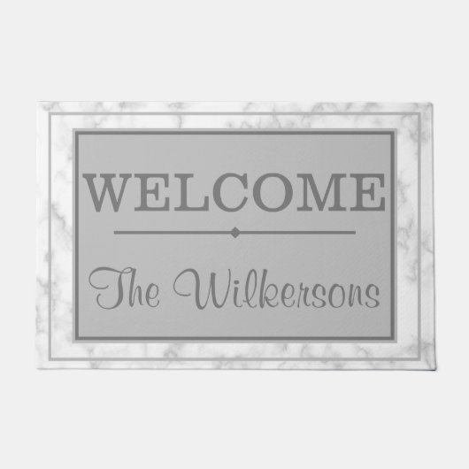 White Marble Mr en Mrs Welcome Family Name Deurmat (Voorkant)