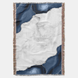 White marble Navy Blue Agate Silver Deken