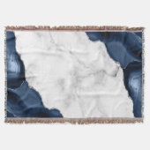 White marble Navy Blue Agate Silver Deken (Voorkant)