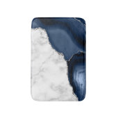 White marble Navy Blue Agate Silver Glitter Small Badmat (Voorkant Verticaal)