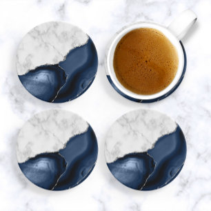 White marble Navy Blue Agate Silver Glitter Zandsteen Onderzetter