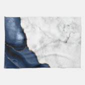 White marble Navy Blue Gold Agate Kitchen Towel Theedoek (Horizontaal)