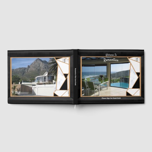 White marble Offset met Onyx Black abstract Gastenboek (Volledig)