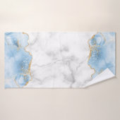 White Marble Pastel Blue Agate Gold Glitter (Serviette de bain)