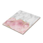 White marble Pastel Roze Agate Gold Glitter Tegeltje (Zijkant)