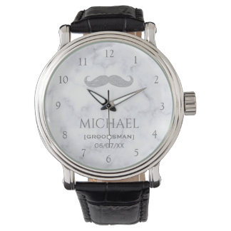 White Marble Personalised Groomsman  Horloge